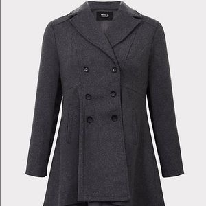 Torrid Grey Fit and Flare Double Breasted Coat